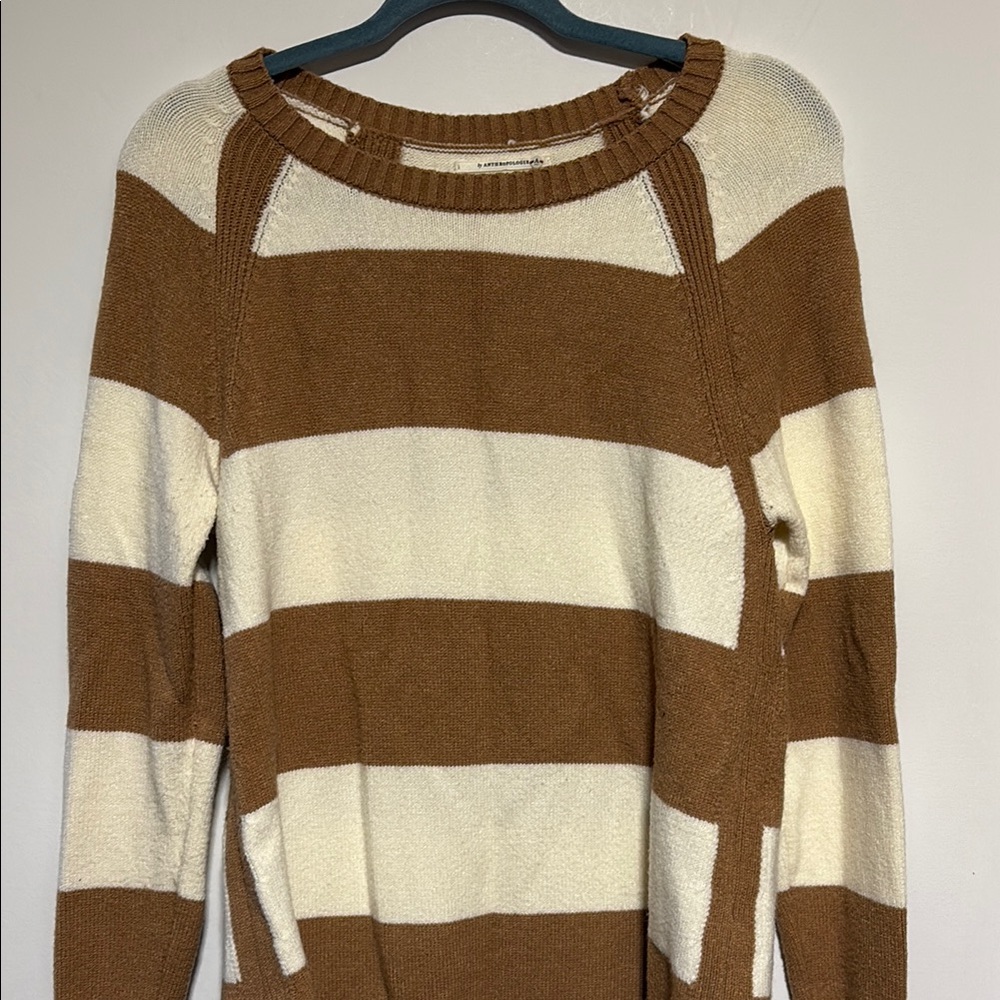 Anthropology Striped Brown and Cream Sweater in Small